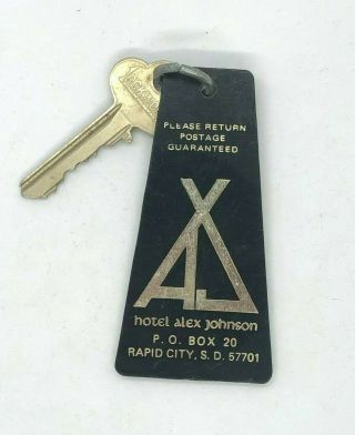 Vtg Hotel Room Key & Fob Hotel Alex Johnson Rapid City,  Sd Room 615