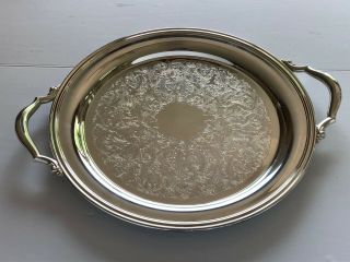 Vintage Oneida Ridgewood 14.  5 " Round Silver - Plated Tray With Handles