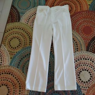 Mens White Vintage 70s Pants Polyester Knit Disco Retro Golf Montgomery Ward 34