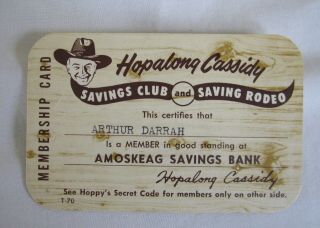 Vintage Hopalong Cassidy Savings Club Member Membership Card Cowboy Amoskeag Ban