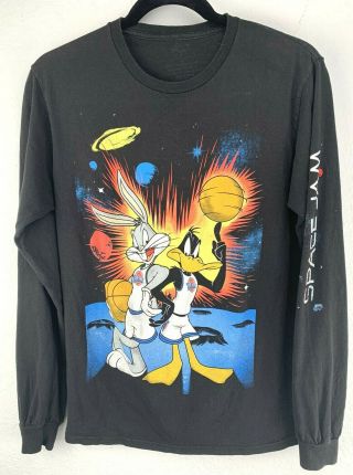 Vintage Space Jam Long Sleeve Tee Shirt T - Shirt Black Size S Small 100 Cotton
