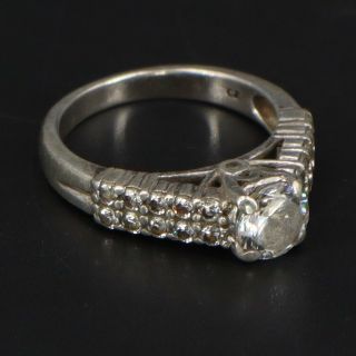 Vtg Sterling Silver - Jh Round - Cut Cz With Accents Engagement Ring Size 7 - 4g