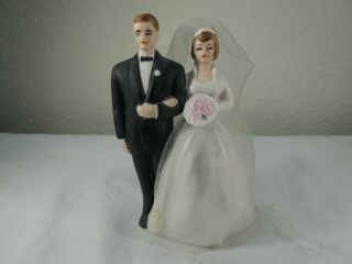 Vintage Wilton 4 " Bride And Groom Porcelain Wedding Cake Topper, .