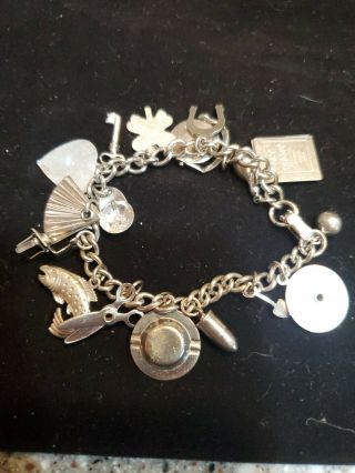Vintage Coro Charm Bracelet Silver Tone With Silver Charms,  4 Leaf Clover, .