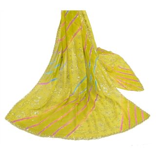 Sanskriti Vintage Dupatta Long Stole Georgette Green Scarves Leheria Work Veil 3
