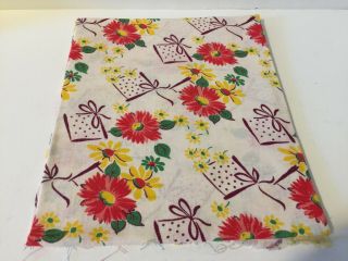Vintage Open Feed Flour Sack Quilt Fabric 43 " X 36 " Red Yellow Flowers