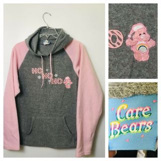 Vtg Care Bears Womens Pullover Sweater Rainbow Cheer Christmas Large Pink Gray