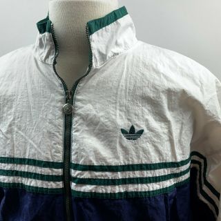 Vintage Adidas Track Jacket Mens Xl White & Blue Green Stripe Trefoil Logo 1990s