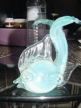 Old Vintage Murano Hand Blown Art Glass Sculpture Fish Blue,