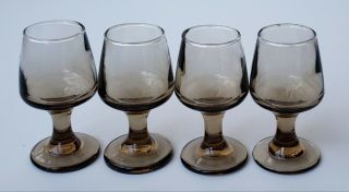 Set Of 4 Vintage Libbey Glass Tawny Cordials