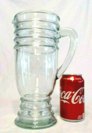 Large Unique Design Vintage Thick Glass Pitcher 10 - 1/2 " Tall,  7 Cup,