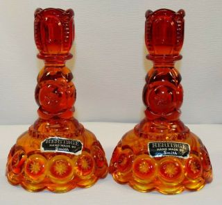 Pair Vintage Le Smith Red Amberina Moon And Star 6 " Candlestick Holders Heritage