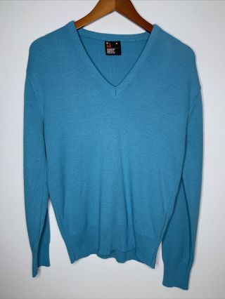 Vintage Robert Bruce Sweater Mens Sz M Blue Ls V Neck Pullover Made In Usa