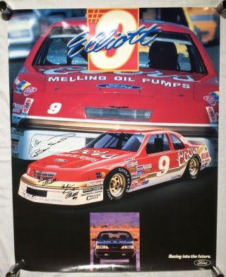 Vintage Bill Elliott Poster Autographed / Coors Thunderbird Nascar Racing