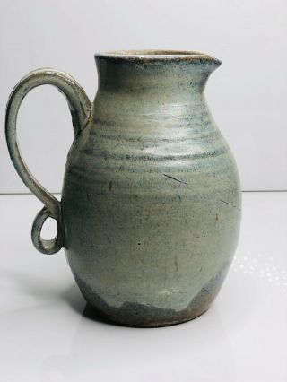 Vintage Clay Studio Art Pottery Pitcher Hand Crafted & Signed Blue Green Glazed