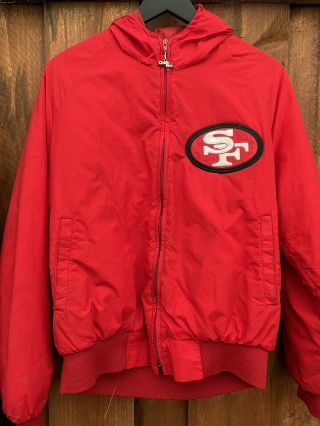Vtg 80s 90s San Francisco 49ers Nfl Chalk Line Hooded Jacket Rare Size Medium