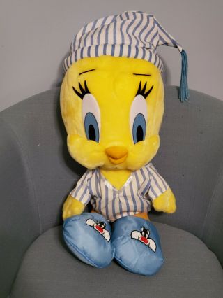 1997 Jumbo 28 " Vintage Tweety Bird Plush In Pajamas Looney Tunes Warner Bros