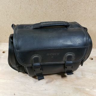 Vintage 1990s Large Sony Black Video Camera Bag Camcorder Case Leather Strap