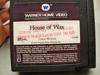 Vintage 1984 Betamax Tape ' House of Wax ' Warner Bros.  Horror Movie Beta 2