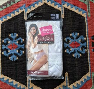 Vtg 1999 Hanes Her Way Women Sz 7 Nylon Hi - Cut Lace Waistband 3 Pair Panties