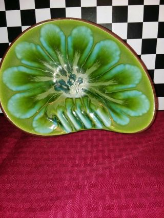 Vintage Treasure Craft 1963 Blue & Green Retro Ashtray Lily Pad Design