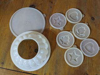 White Vintage Tupperware Jello Mold With 6 Patterns Full Set W Lid