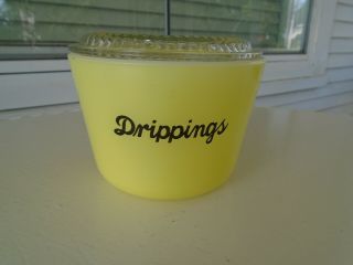 Vintage Yellow Glasbake Drippings Grease Jar Canister Container With Lid