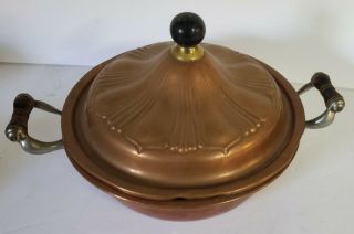 Vintage Copper Wok With Wooden Handles