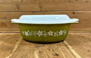 Vintage Pyrex 043 Oval Casserole Dish With Lid 1.  5 Qt Crazy Daisy Spring Blossom