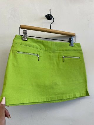 Vintage Y2k ‘00s Lime Green Mini Skort Silver Zippers Juniors Size 5