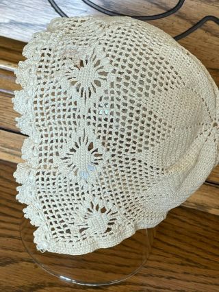 Antique Baby Bonnet With Crochet Work Ecru Baby Or Large Doll