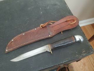 Vintage Western Cutlery Hunting Knife & Sheath Usa - Pat 1967479 - 4 3/4 " Blade