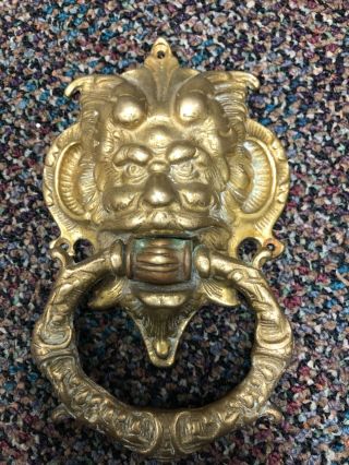 Vintage Large Heavy Solid Brass Beast Face Door Knocker