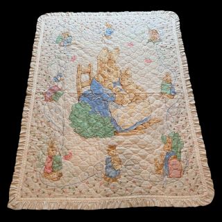 Vintage Beatrix Potter Baby Blanket Peter Rabbit Quilted Cotton 47” X 36.  5”