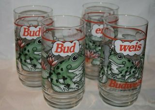 Vintage 1995 Set Of 4 Budweiser Frog Glasses