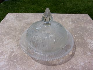Vintage Jeannette Clear Glass Iris And Herringbone Covered Domed Butter Dish