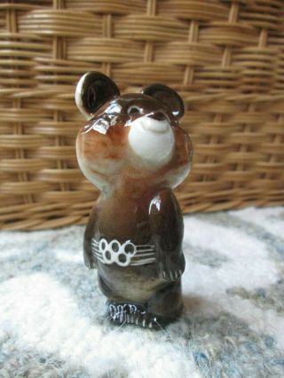 Vintage Moscow Olympic 1980 Bear Misha Ceramic Figurine 2.  7 " Lomonosov Porcelain