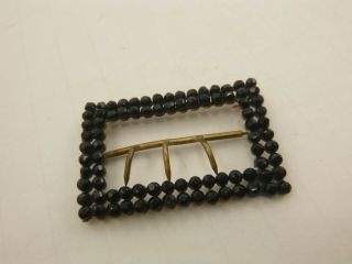 Antique Victorian Gold Metal French Jet Black Glass Mourning Belt Buckle 2 1/8 " W
