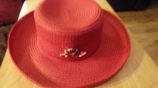 Vintage Betmar N.  Y.  Red Straw Hat Bow/pin.  Red Hat Society Pin