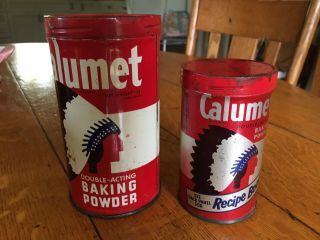Vintage Calumet Baking Powder Red Tin Cans Indian Chief Graphics