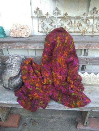 Vintage Handmade Crocheted Multi - Color Afghan Throw Blanket