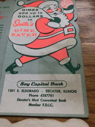 VTG 1950 - 60s Christmas Santa Claus Mercury Dime Saver Banthrico Decatur,  IL Bank 2