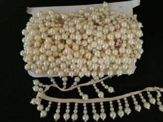 Vtg Pearl Beaded Fringe Lamp Costume 7 Yards 1.  5 " Wide Dangle Bridal Crafts Trim
