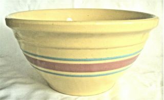 Vintage Mccoy Pottery Oven Ware Mixing Bowl 10; Blue & Pink Stripe Usa