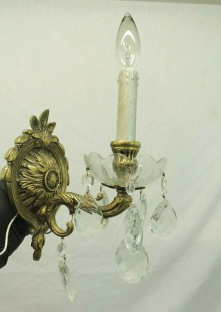 Vintage Wall Sconce Light Single Bulb Gold Crystals 15 " X 7 " X 5 " Overall