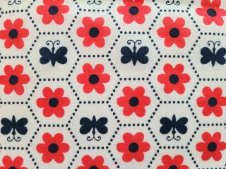 Vintage 60s 70s Retro Flower Power Butterfly Fabric Cotton Fabric 3 Yards