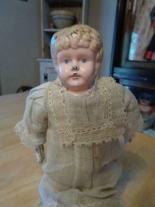 Very Well Loved Antique Tin/metal Head Doll Leather/cloth Body Tlc 14 " Tlc
