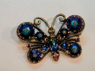 Vintage Signed Weiss Blue/purple Rhinestone Butterfly Brooch