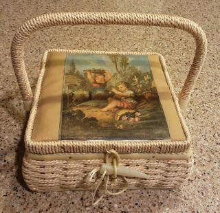 Vintage Sears Roebuck Wicker Sewing Basket With Tray
