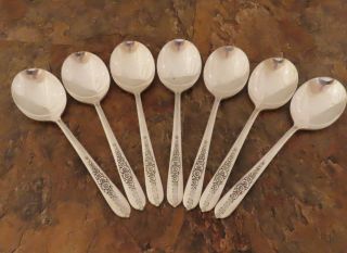 Oneida Royal Rose 7 Round Soup Spoons Nobility Vintage Silverplate Flatware Lt E
